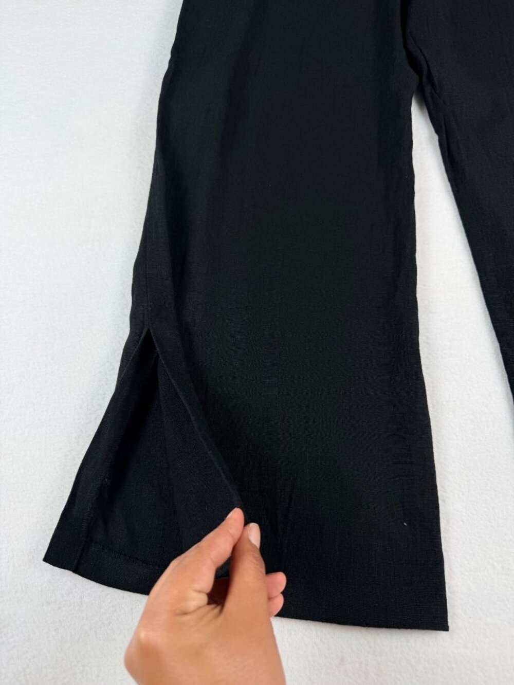Halston Womens Black Wide-Leg Linen Viscose Blend Pants Size 12 Side-Zip Closure - Picture 5 of 14